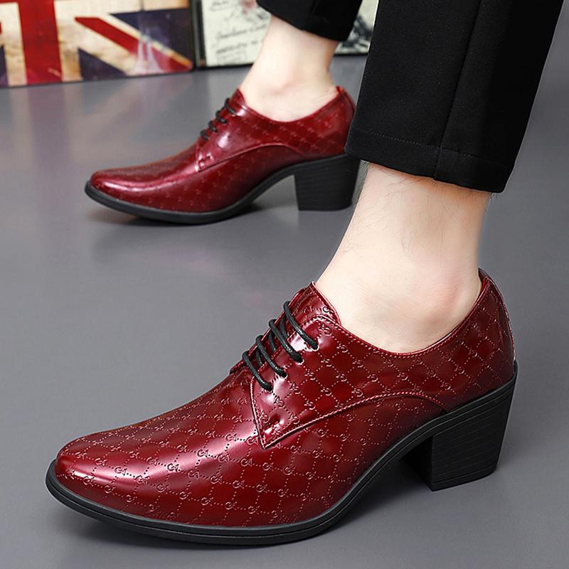 Men High Heels White Derby Wedding Dress Dance Business Formal Red Elevator Shoes Height Increase Tuxedo Prom Blazers Shoes Plus Size
