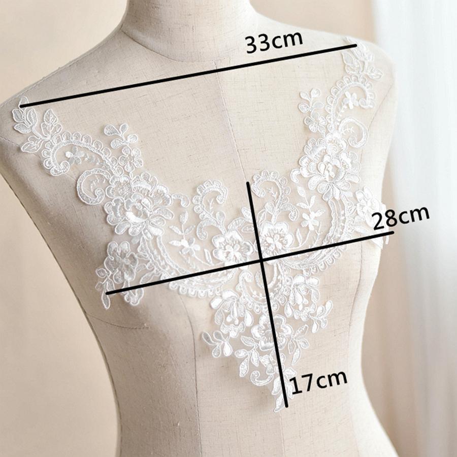 1 Pcs White Embroidery Sequins Flower Lace Neckline Collar Applique Sewing Lace Fabric DIY For Wedding Dress Clothing Accessories
