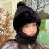 Bear Hat for Women In Winter Korean Style Cute Versatile Headgear Cycling Scarf Warm Mask Sky Scarf Integrated Ear Protection