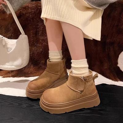 Женские зимние ботинки на толстой платформе, ботильоны из искусственной замши с меховой подкладкой, теплые, нескользящие, удобные, пушистые, короткие ботинки для ходьбы для женщин