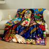 Colorful cubism-inspired portrait blended with hearts, stars, and patterns. for all seasons blanket lunch break throw gift