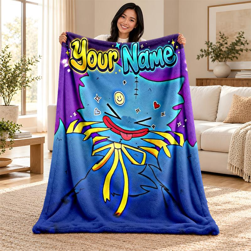 Poppy Playtime Custom Name Fleece Blanket Personalized Soft Cozy Throw Blanket Customized Gift for Birthday Christmas