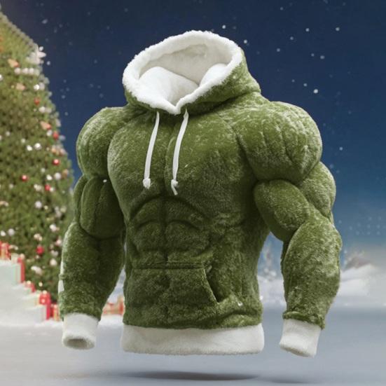 Мужская толстовка с мышцами Реалистичная 3D-печать Пуловер Свитшот Мускулистый Теплый Пушистый Толстовка с капюшоном для вечеринки Уличная одежда