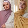 Ribbed Cotton Jersey Hijab Scarf Long Shawl Women Muslim Headscarf Wraps Striped Headband Maxi Turban Stretchy Pleated Bandana