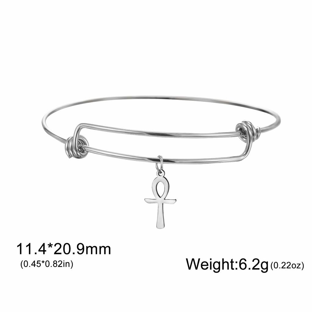 Teamer Egypt Ankh Cross Charm Adjustable Bracelet Stainless Steel Bangle For Women Amulet Crucifix Egyptian Jewelry Gift 4