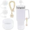 Accessories for Stanley Cup Set,2Pcs Flower Straw Cover Caps 10mm Reble Brown Straw Toppers,1Pcs Cute Handle Charm and 1Pcs Silicone Boot Sleeve for