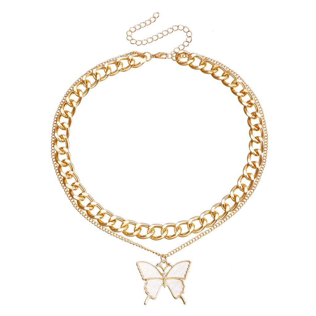 Accessories, Double Black Butterfly Imitation Fritillary Necklace For Women, Temperament Metal Coarse Aluminum Chain Necklace