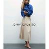 Spring New Women's Clothing French Style Design Multi-Color Silk Satin Texture Midi Skirt Pleated Skirt 3067401