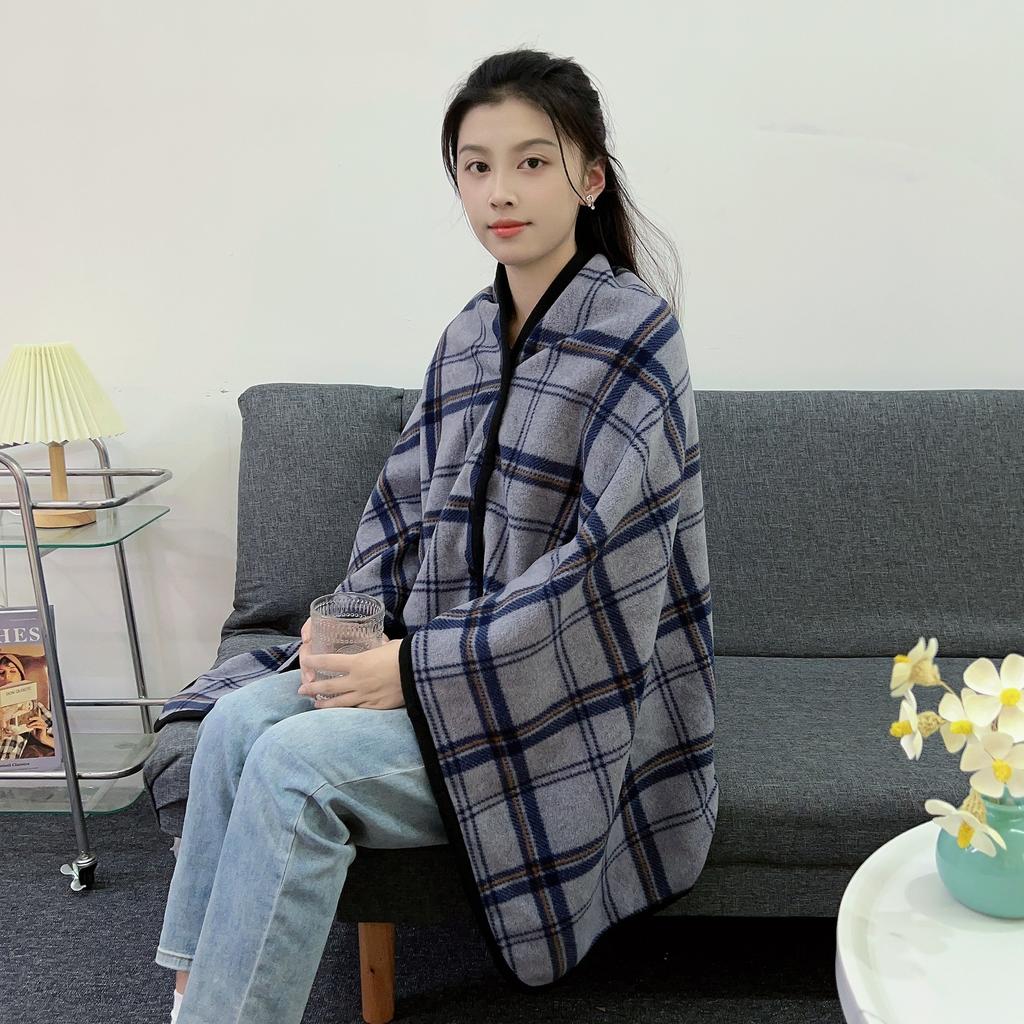 Lady Multifunction Doublelayer Tartan Plaid Blanket Scarf Wrap Shawl Keep Warm