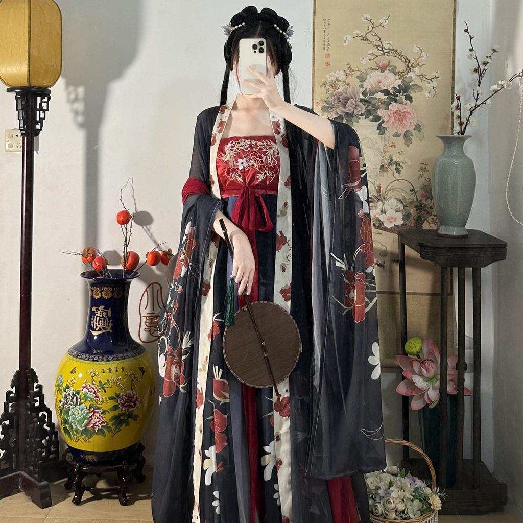 Китайский стиль династии Тан, платье HE ZI, женский костюм Hanfu, повседневный костюм с вышивкой