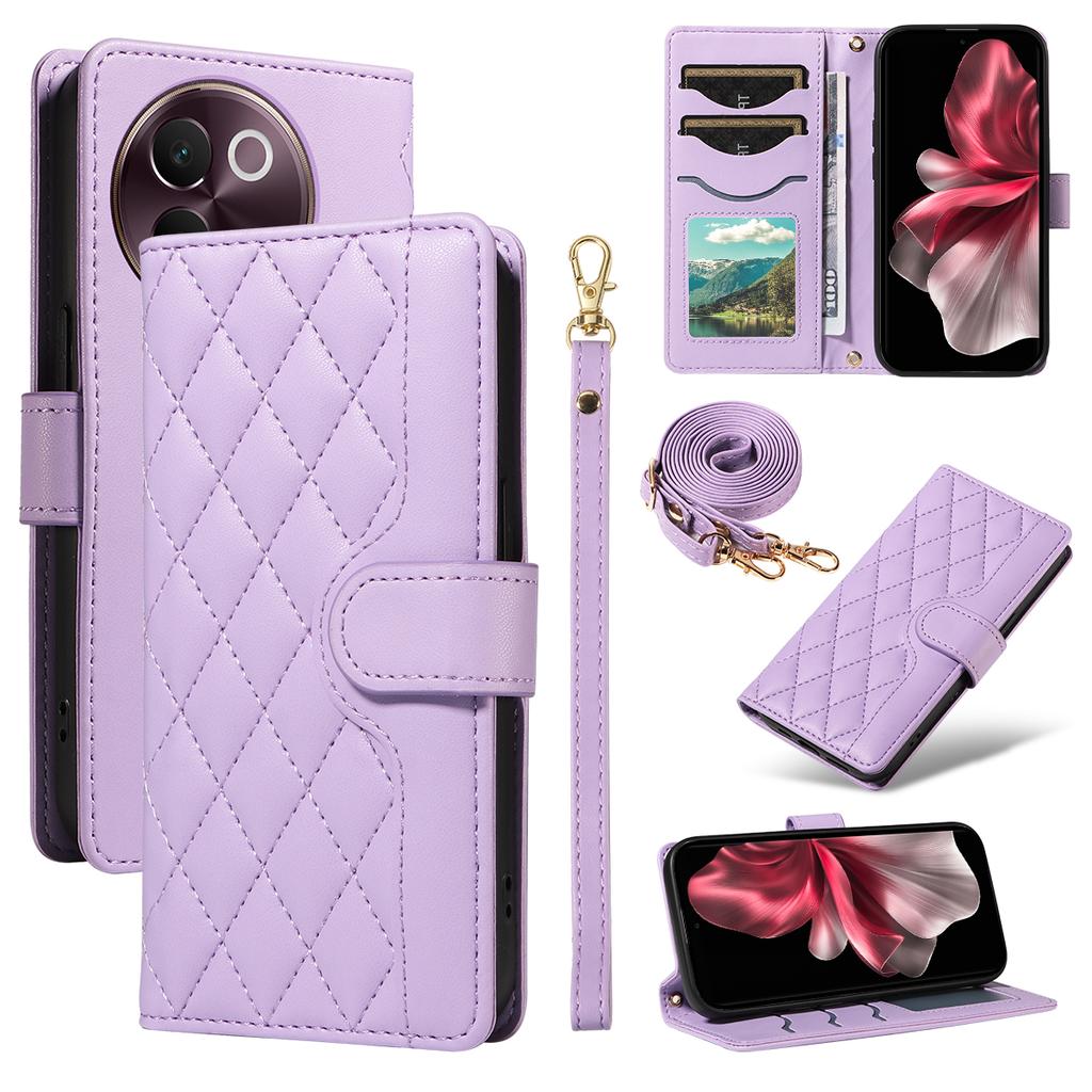 For vivo V40 Lite 5G/vivo V30e 5G Wallet Case Rhombus Leather Phone Cover with Strap