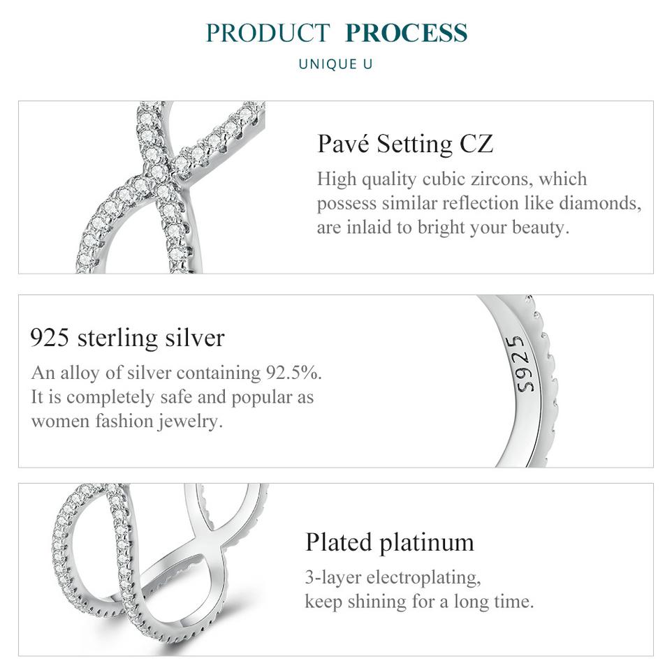 Bisaer Двухслойное кольцо на палец из стерлингового серебра 925 пробы с геометрическим узором для женщин, ювелирные украшения с фианитами в оправе из камня