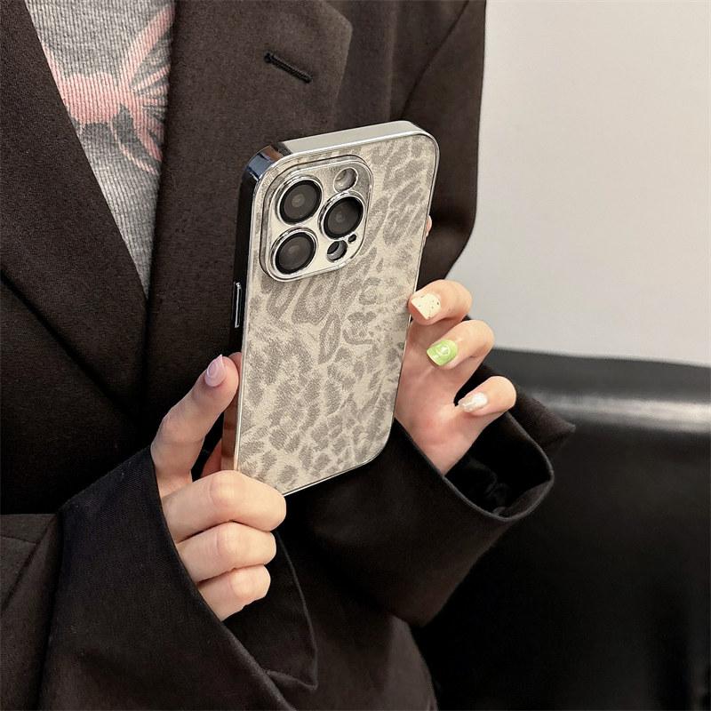 Роскошный кожаный чехол с леопардовым принтом и покрытием для iPhone 16 Pro Max 15 14 Plus 13 12 Pro 11, защитный чехол от падения с защитной пленкой для объектива