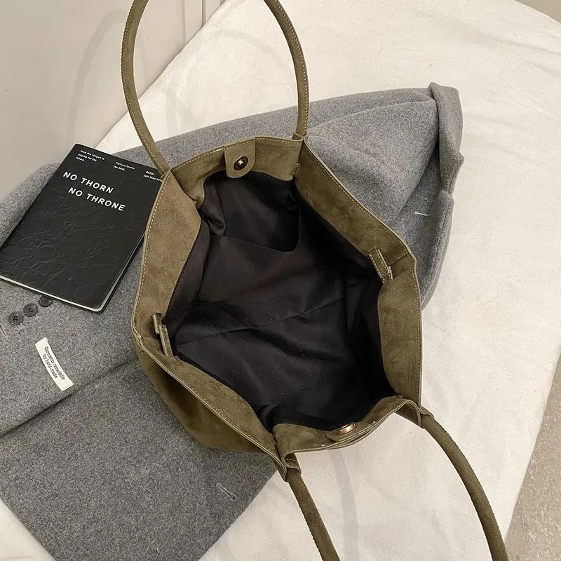 Большие сумки-тоуты из нубуковой кожи, женская сумка через плечо для женщин 2024 года, зимняя новая корейская мода, сумки и кошельки в стиле ретро 2020 года