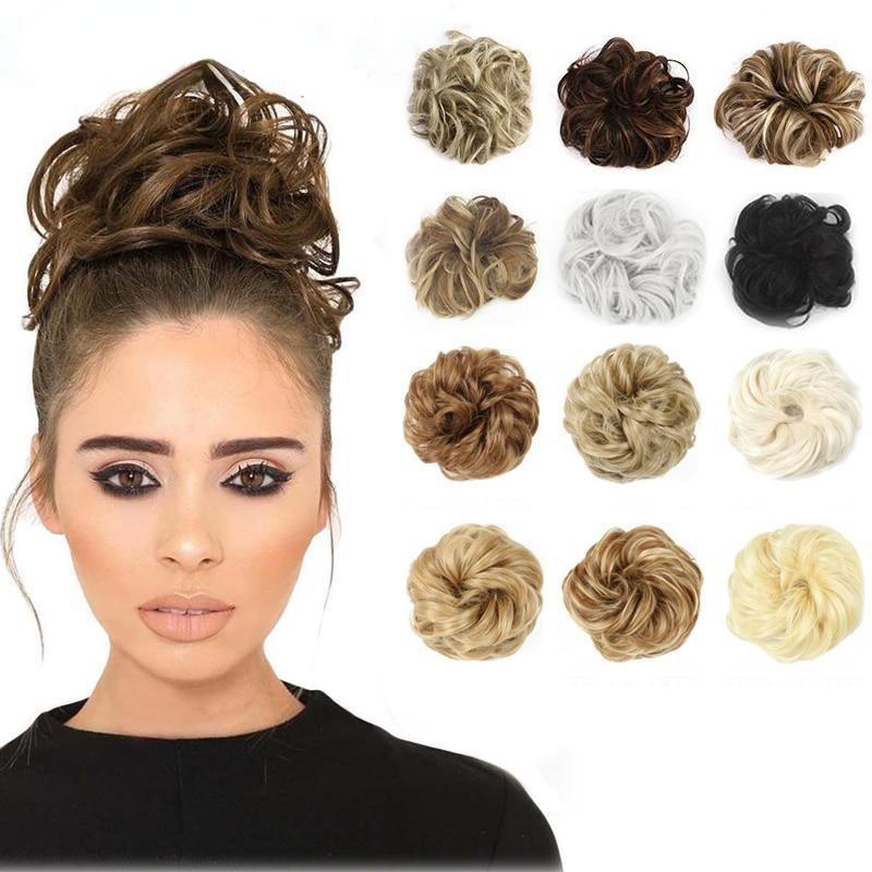 XINRAN Girls Curly Scrunchie Chignon With Rubber Band Brown Gray Synthetic Hair Ring Wrap On Messy Bun Ponytails