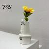 Decorative Dried Flower Container Creative Cat Shaped Vase, Minimalist Cartoon Kitten Tabletop Planter for Hand Carved Decor Fresh Flowers,