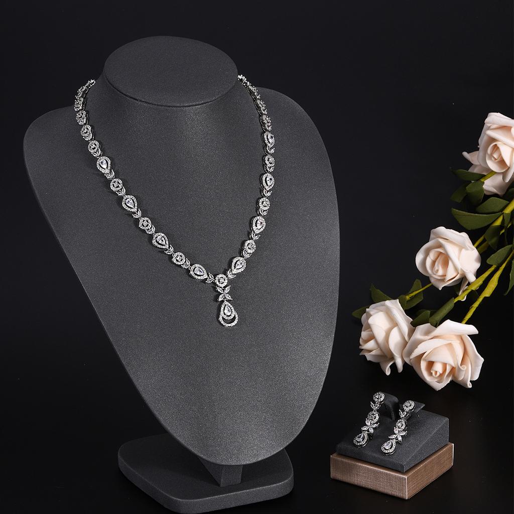 Ювелирные изделия в европейском и американском стиле, ожерелье с каплями воды из циркона, женственное свадебное платье, высококачественные свадебные украшения, комплект сережек-гвоздиков