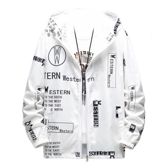 Men Sun Protection Coat Hooded Long Sleeve Pockets Zipper Placket Sun Protection Jacket Letter Print Quick Drying Fishing Outwear
