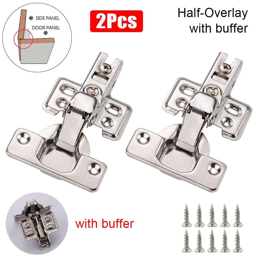 2Pcs Stainless Steel Door Hinges Hydraulic Damper Buffer Cabinet Hinge for Wardrobe Door