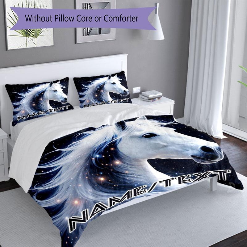 3PC Custom Name Celestial Horse Dreams Bedding Set Printed Bedding Set Duvet Cover Closure Includes 1 Duvet Cover & 19 Pillowcases for Bedroom