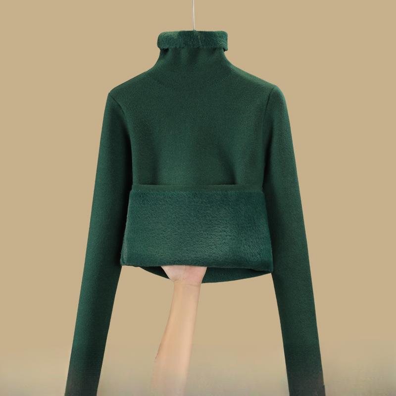 Женский осенне-зимний трикотажный свитер с высоким воротом и утолщенной талией