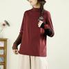 Double-sided Fleece Half-high Neck Bottoming Shirt for Women In Autumn and Winter New Pure Desire Style Cuff Embroidered Wedding Top
