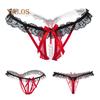 Sexy Bowknot Crotchless Faux Pearl Lace Bowknot Women Thongs Flower Pattern Briefs Panties G-String