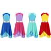 Girls Color Block Dance Dress Mock Neck Sleeveless Tiered Wrapped Hem Praise Lyrical Performance Dress Dancewear