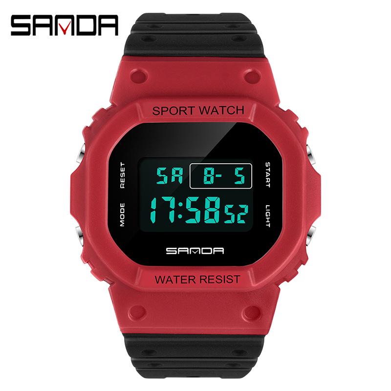 Sanda Multifunctional Waterproof Luminous Square Sport Watch - Fashionable Student Wristwatch