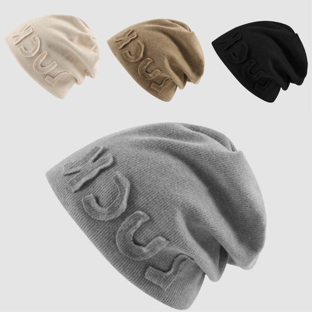 Elastic Letter Beanie Cap Solid Color Knitted Hat Fashion Ear Protection  For Men Women