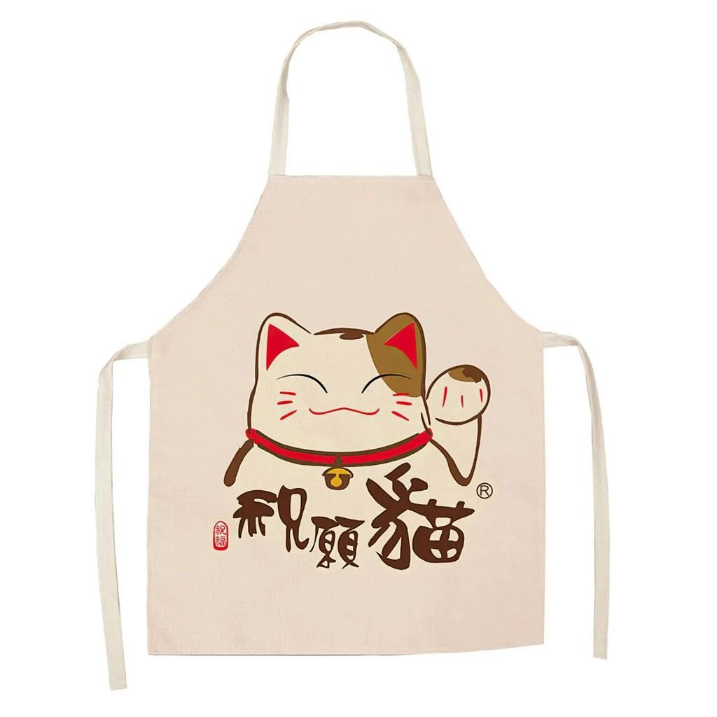 Кухонный фартук Lucky Cat, женский фартук для приготовления пищи, хлопковые льняные нагрудники, кухонный фартук для уборки дома, Kawaii фартук
