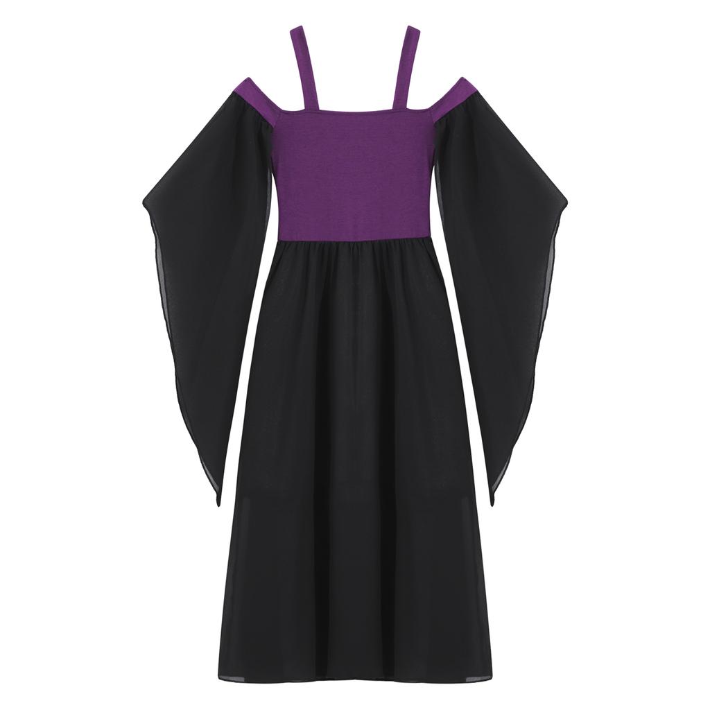 Kids Girls Medieval Princess Costume Renaissance Robe Gown Square Neck Halloween Cosplay Fancy Dress