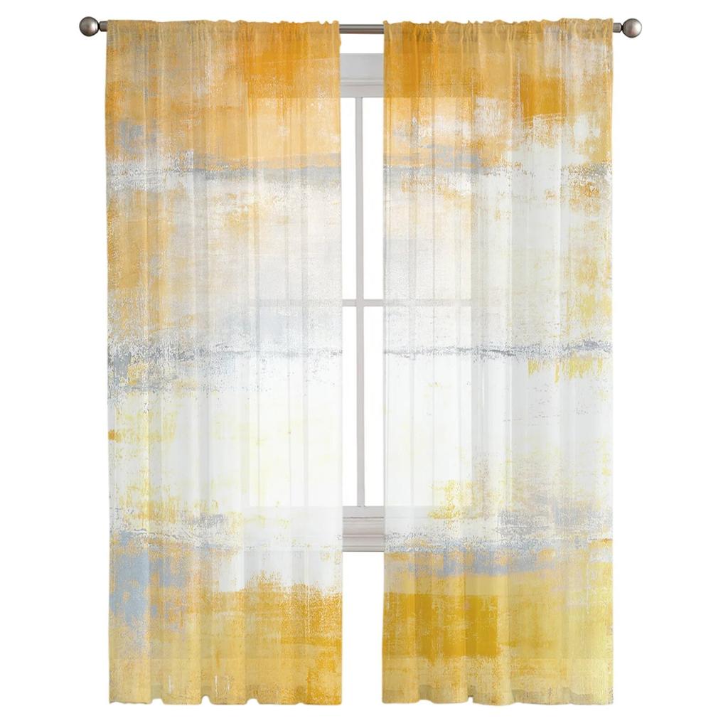 Абстрактные художественные желтые прозрачные шторы для гостиной, спальни, тюлевые занавески для кухни, вуаль, шторы, жалюзи, панели