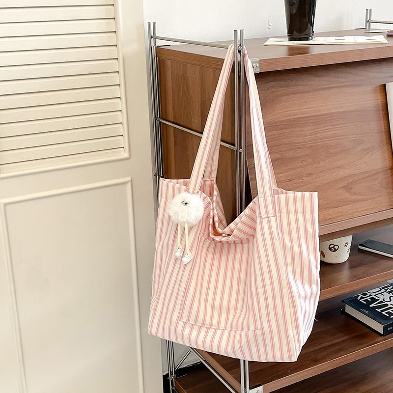 Полосатая парусиновая сумка женская большой вместимости летняя новая повседневная сумка через плечо сумка-тоут для занятий для студентки