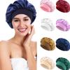 Soft Satin Shower Caps Solid Satin Night Sleep Hat Long Hair Care Bonnet for Women