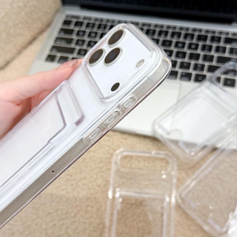 Clear Card Slot Phone Case IPhone 17 Pro Max 16 Acrylic Back Cover Shockproof