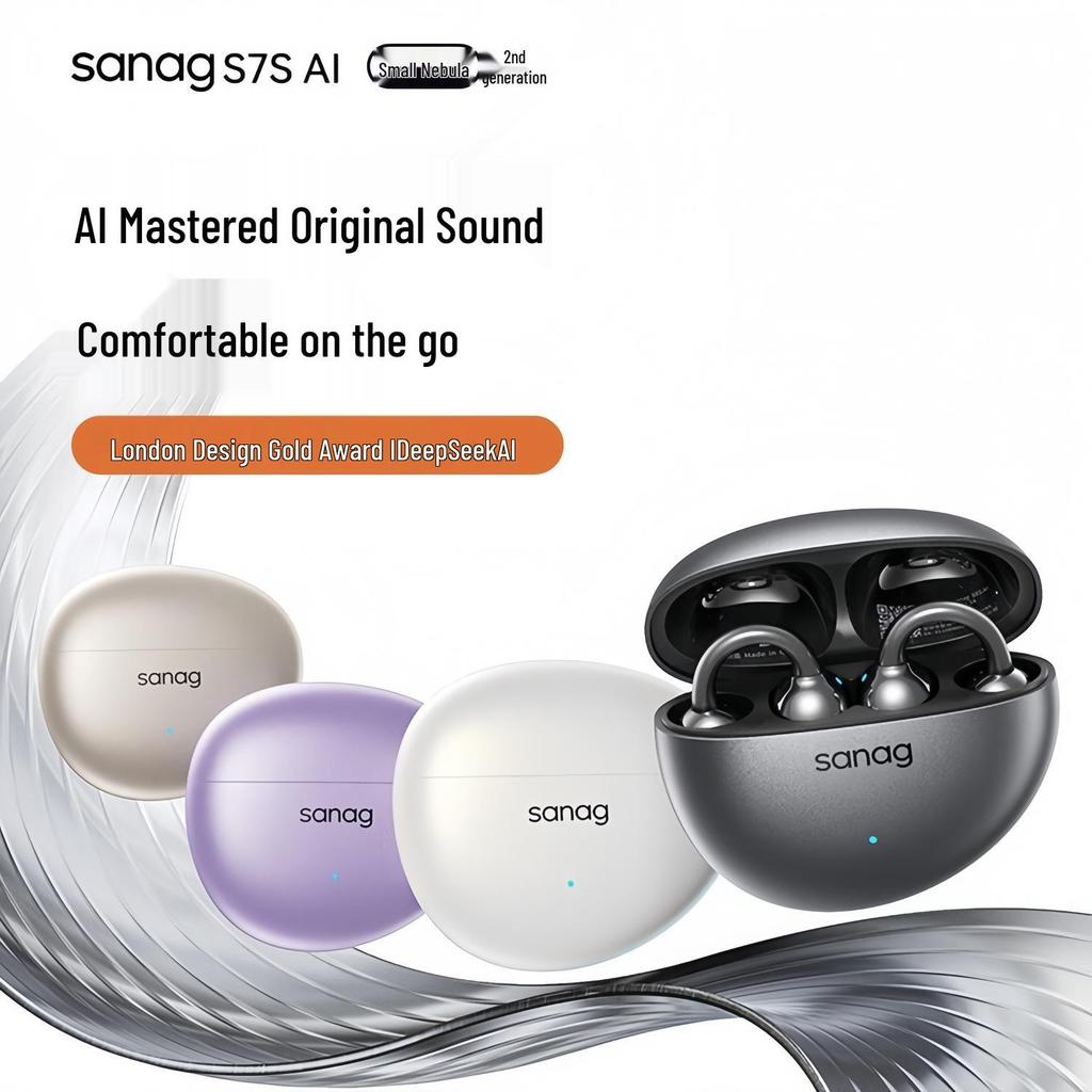 Bluetooth-наушники-клипсы Sanag S7S с ИИ-переводом и костной проводимостью для спорта 2025 года - Открытая конструкция, не затыкающая уши