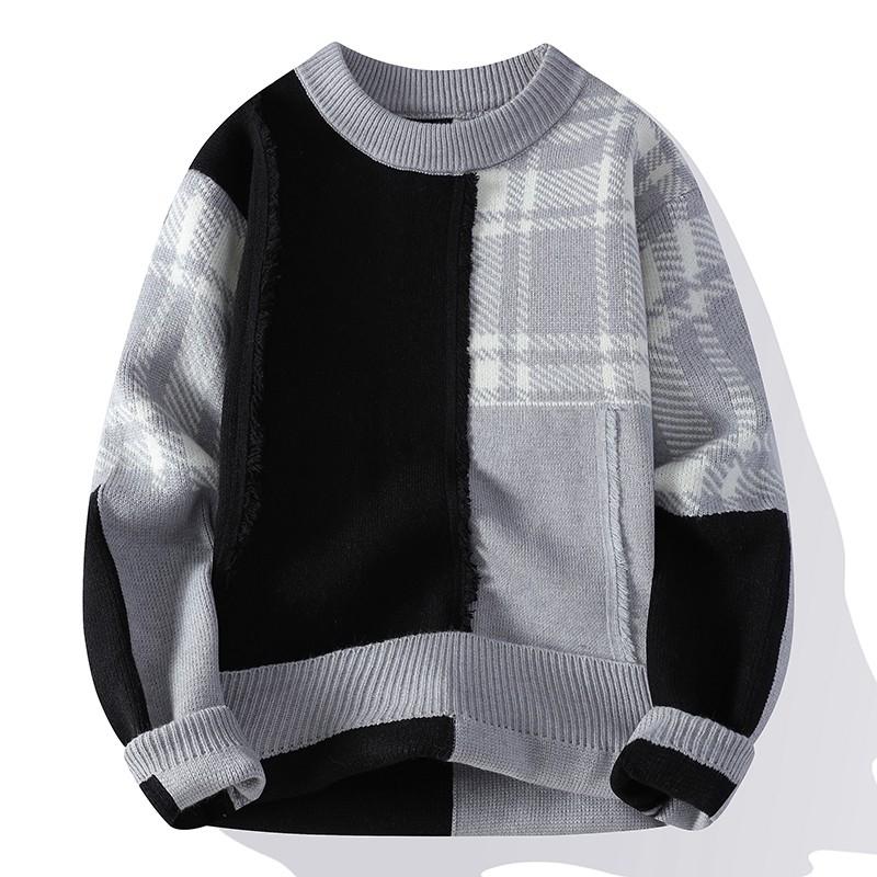 Осень-зима Толстый мужской свитер Модный пэчворк Вязаный пуловер Мужской Повседневный Уличный Трикотаж Для Пары