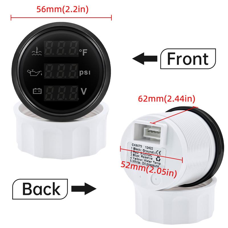 52mm 3 in 1 Gauge Water Temp +Oil Pressure + Voltage Digital LCD Meter With Alarm Universal For Marine Boat Car Truck 12V 24V
