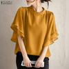 ZANZEA Women Casual Round Neck Loose Summer Ruffles Short Sleeve Blouse