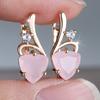Vintage Geometric Pink Zircon Drop Earrings for Women Luxury Gold Color Daily Fashion Jewelry