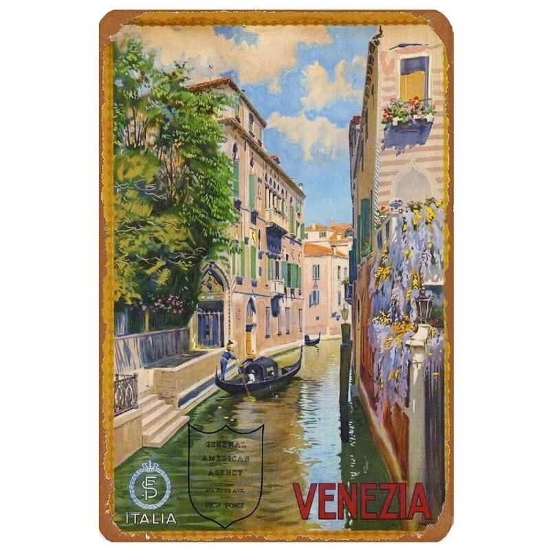 Винтажный пейзаж Гавайи Голландия Санторини Вениция Рим металлические жестяные вывески плакаты тарелка Настенный декор для баров мужская пещера кафе клубы