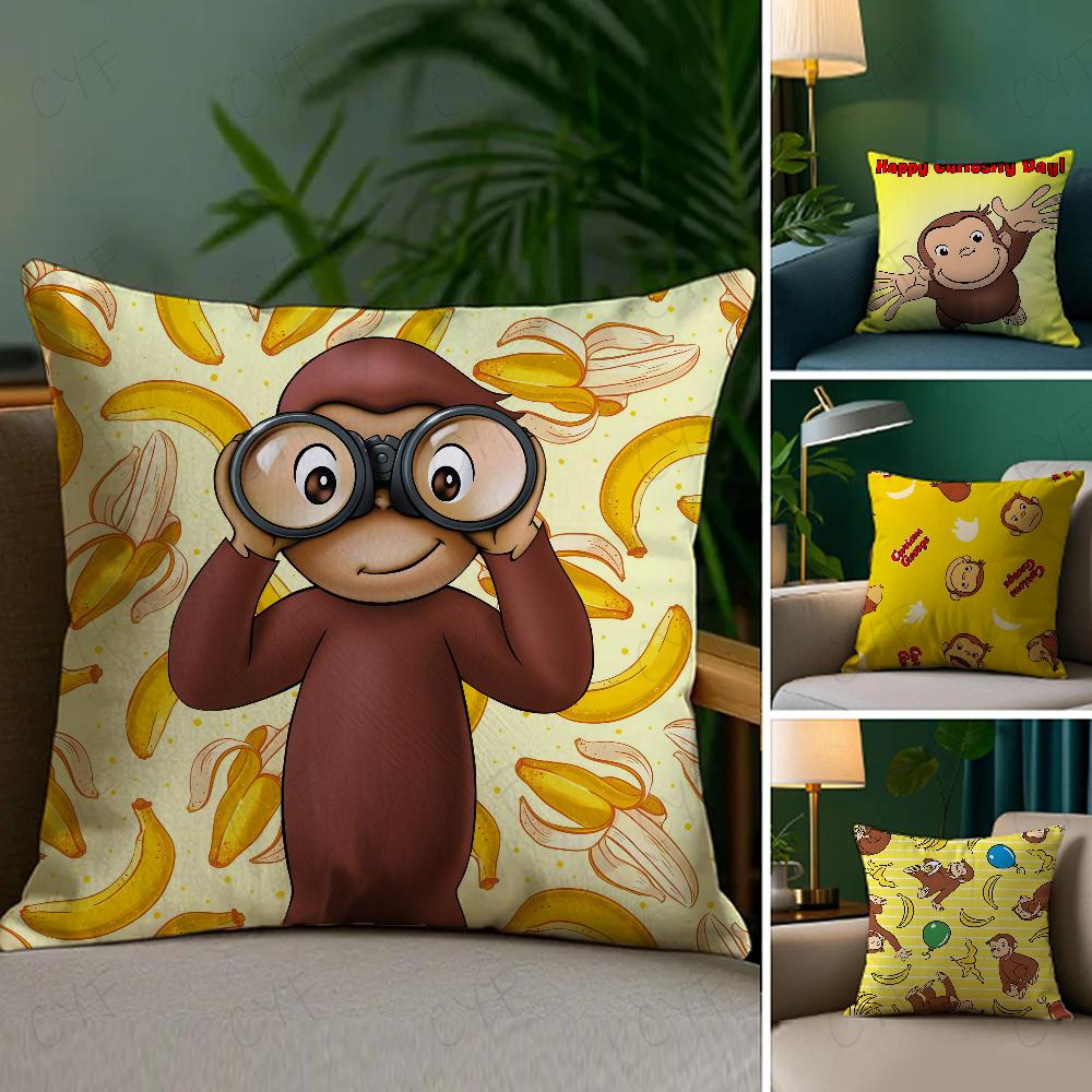 George The Curious Monkey Pillow Case Anti-dustmite Pillowcase Invisible Zipper Silky Short Plush Sofa Cushion Cover