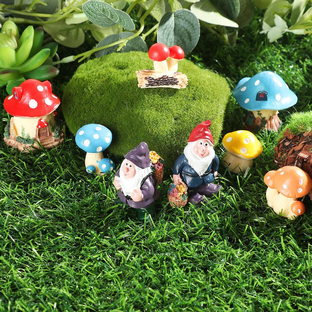 Bonsai Ornament Mushroom Figurines Miniature Mushroom House Gnome Terrarium Micro Landscape