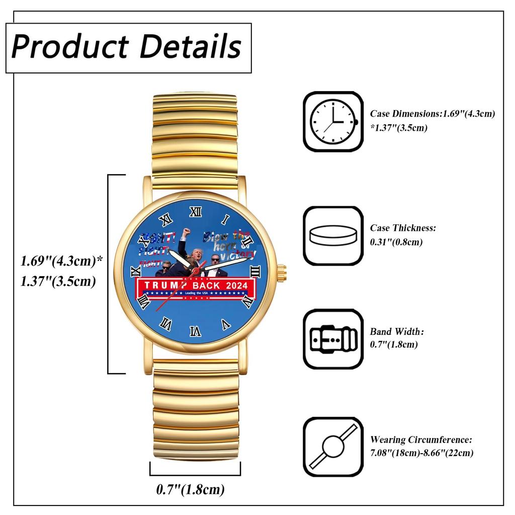 Часы с изображением инцидента со стрельбой бывшего президента Трампа, аналоговые водонепроницаемые, с римским алфавитом, стильные кварцевые часы унисекс, серебряные, золотые, модный аксессуар