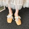 Fashion Baotou Flat Shoes Women Fashion Square Head Shallow Mouth Lace Lace-up Butterfly Knot Soft Sole Non-slip Slippers