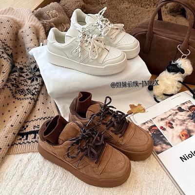 Ретро классические спортивные кожаные немецкие тренировочные туфли женские зимние новые бархатные модные универсальные туфли на платформе повседневные