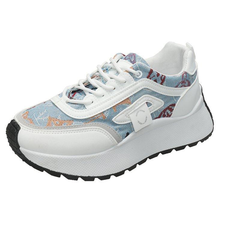 Модные маффины маленькие белые туфли женские 2025 весна и лето новая корейская версия джинсово-синие повседневные туфли студенты показывают ноги маленькие спортивные туфли