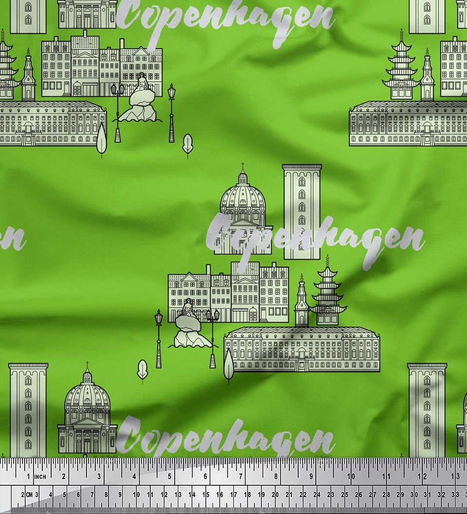Soimoi Синяя японская креп-сатиновая ткань Sketch Monuments Architectural Printed Craft Fabric по метрам 42 дюйма