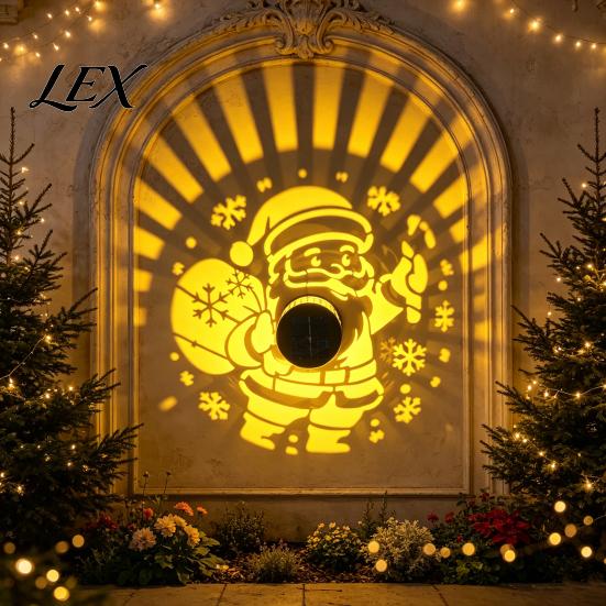 Santa Claus Pattern Wall Sconces Solar Christmas Light, Projection Lamp with Rust-Proof Iron Waterproof Metal Fence Lighting Frame, Decorative